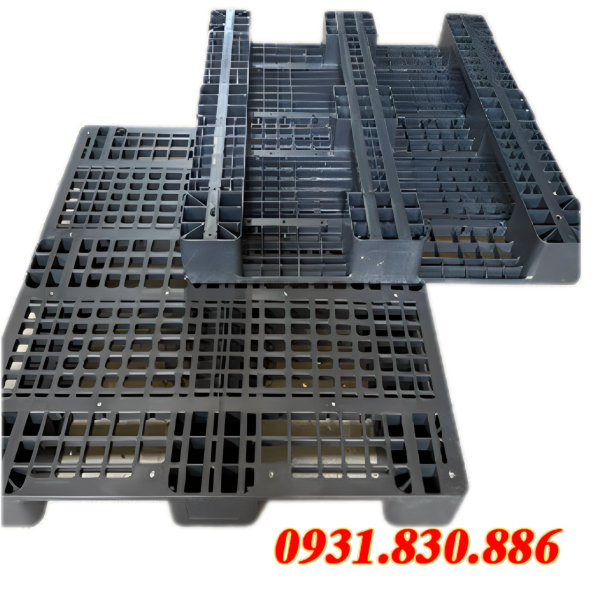 PALLET NHỰA 1200X800X150 CŨ DẠNG 3 CHÂN MÀU ĐEN