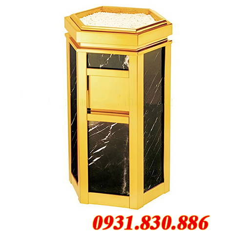 Thùng rác inox hình lục giác đá hoa cương A12
